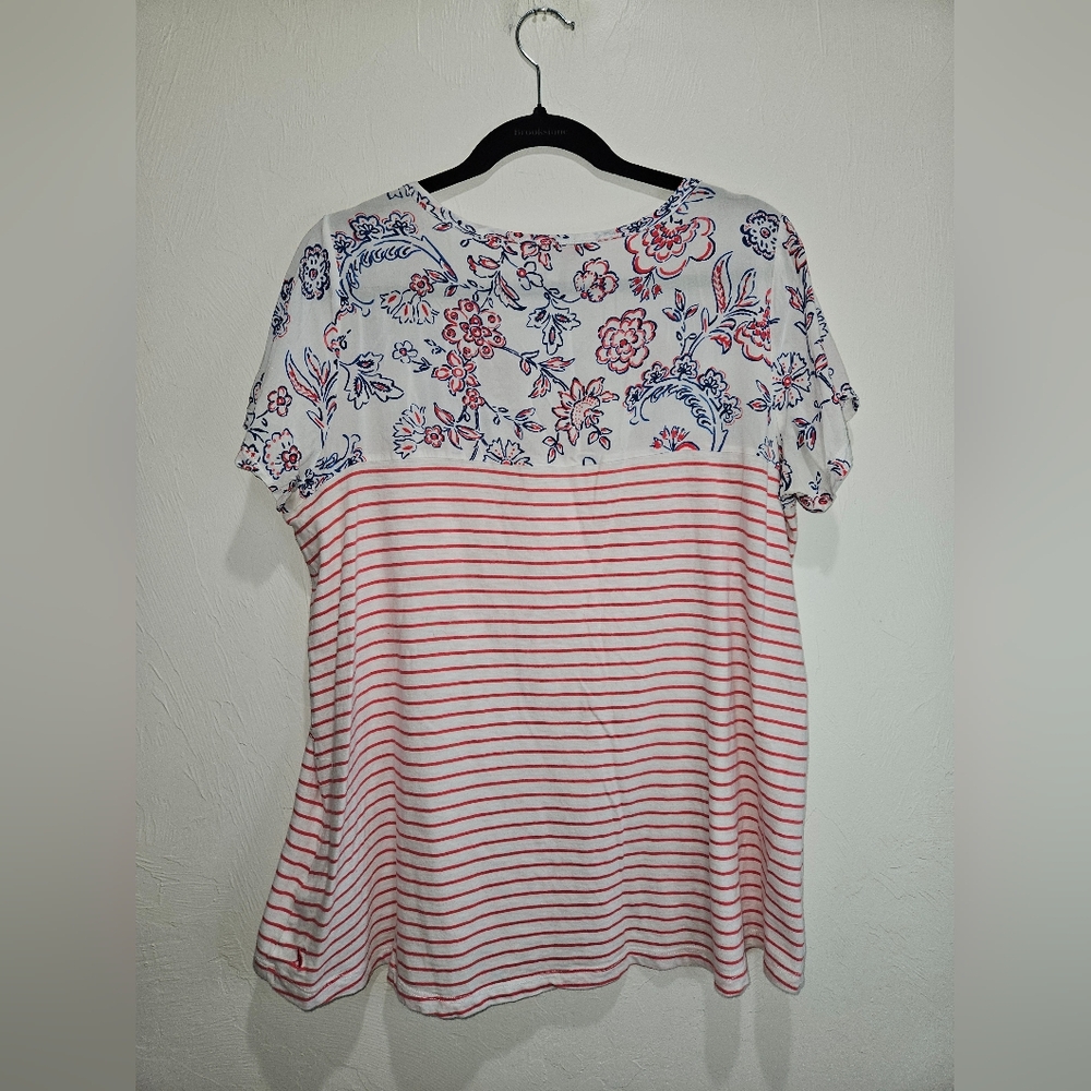 Joules Floral Stripe Short Sleeve Shirt Top Blouse Pink White Blue Women's 14 - Picture 4 of 12